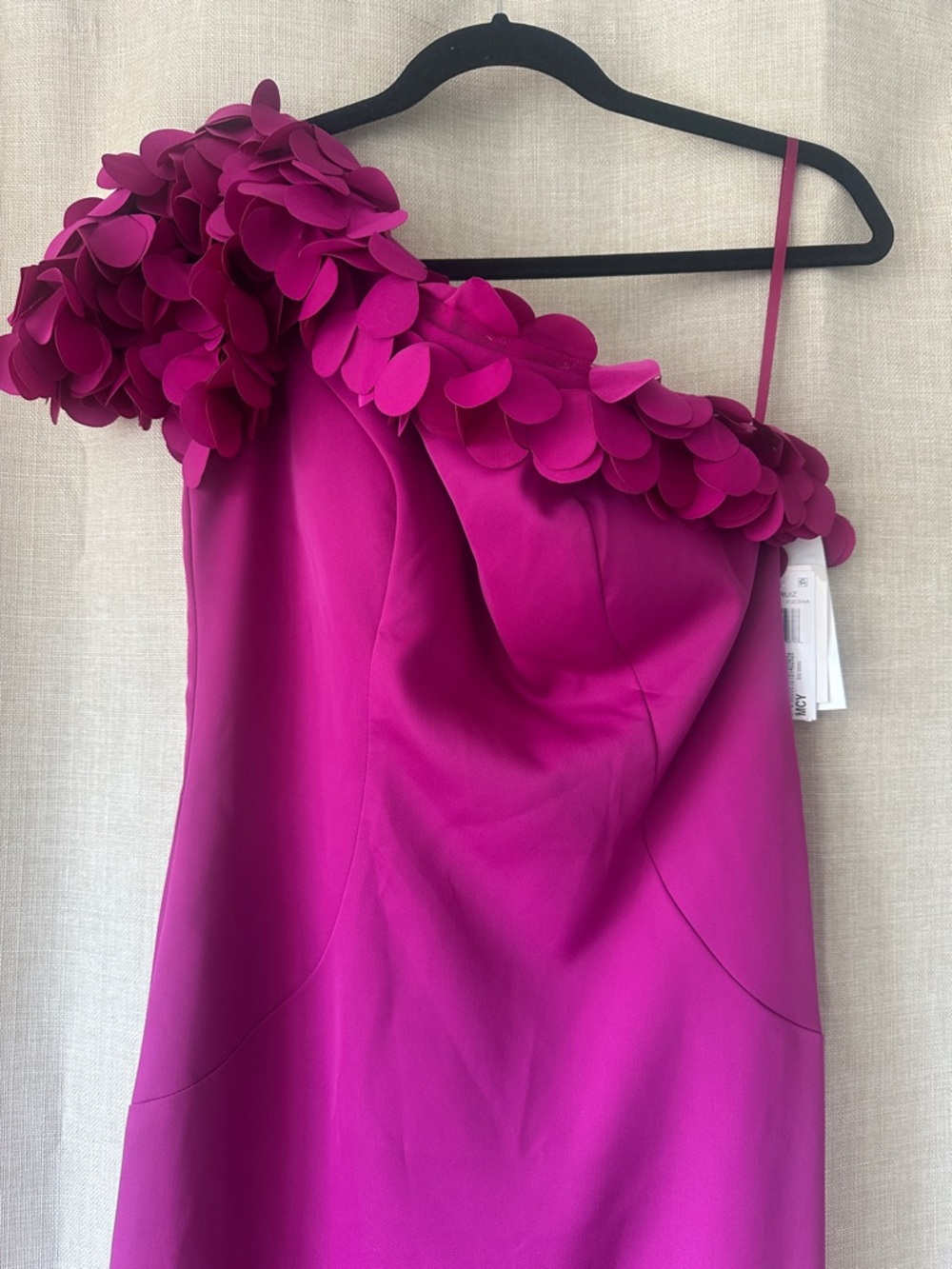 Rene Ruiz One-Shoulder Floral Appliqué Gown - Fuchsia Sz 6 NWT - Picture 5 of 8